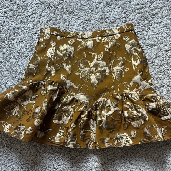 LoveShackFancy Gold Floral Ruffle Mini Skirt — XS - Picture 1 of 4